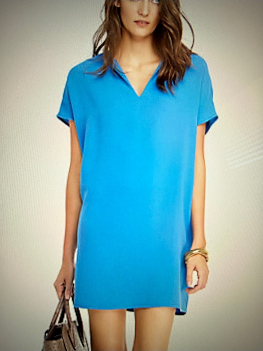 Diane Von Furstenberg Teal Blue Split-Neck Kora Dress size Large